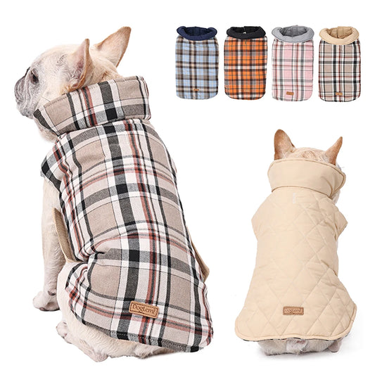 ClassicPaws™ Waterproof Plaid Dog Jacket - Soft Padded Winter Coat